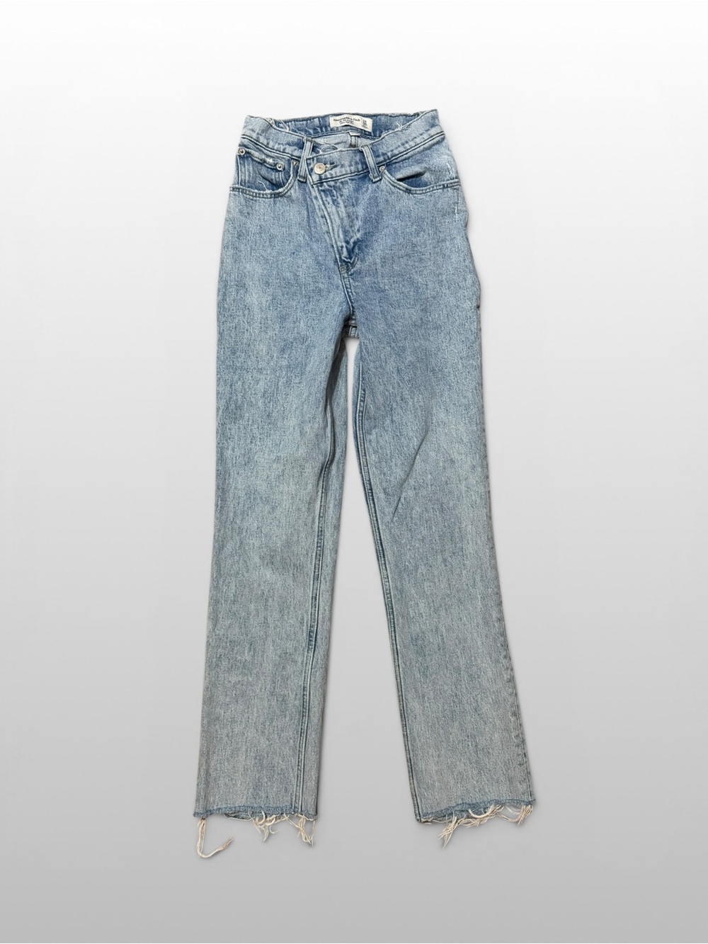 Abercrombie 90s Straight Jeans 24 Ultra High Rise Raw Hem Light Wash